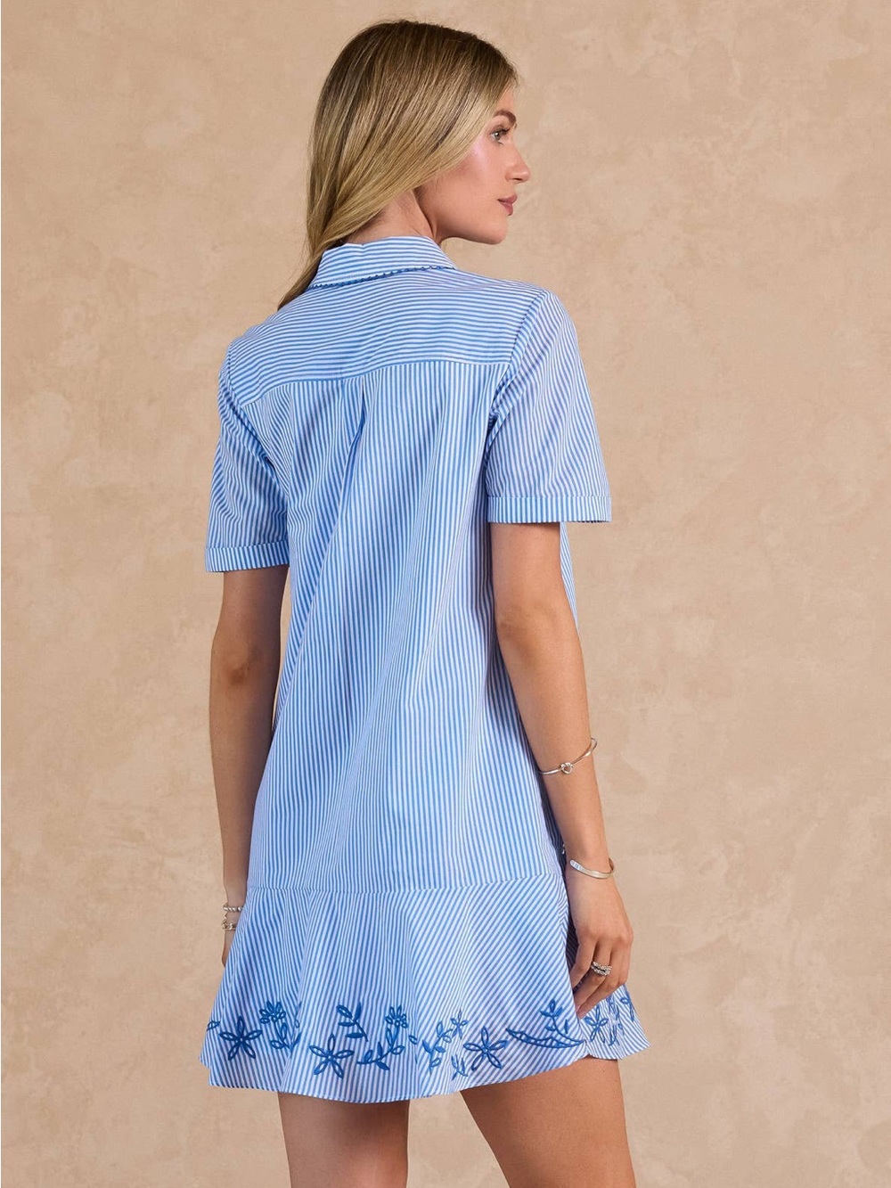 Striped Embroidered Mini Shirt Dress - Picture 3 of 5